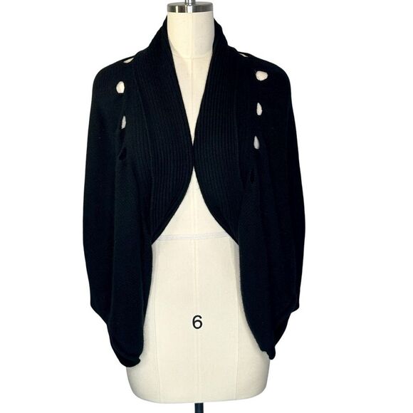 Saks Fifth Avenue Cashmere Black Cropped Cut out Shrug Bolero Sweater | XS - Picture 1 of 10